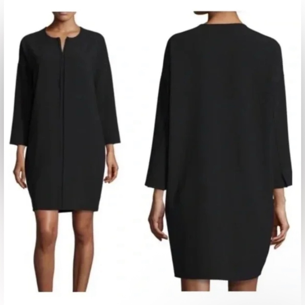 Vince Black Sheath Dress with Crew Neck and Quarter Sleeves